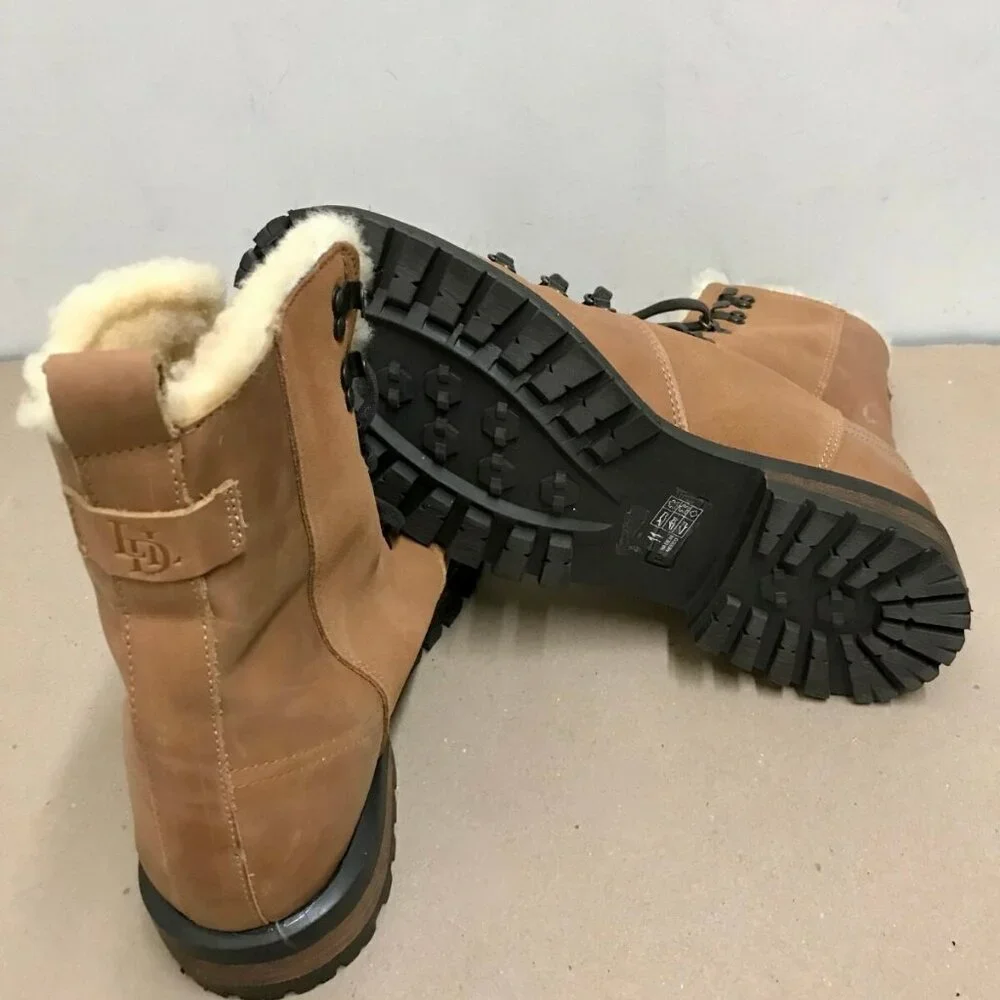 Luxe de Leon Tierra Leather Shearling Lace Up Combat Boots